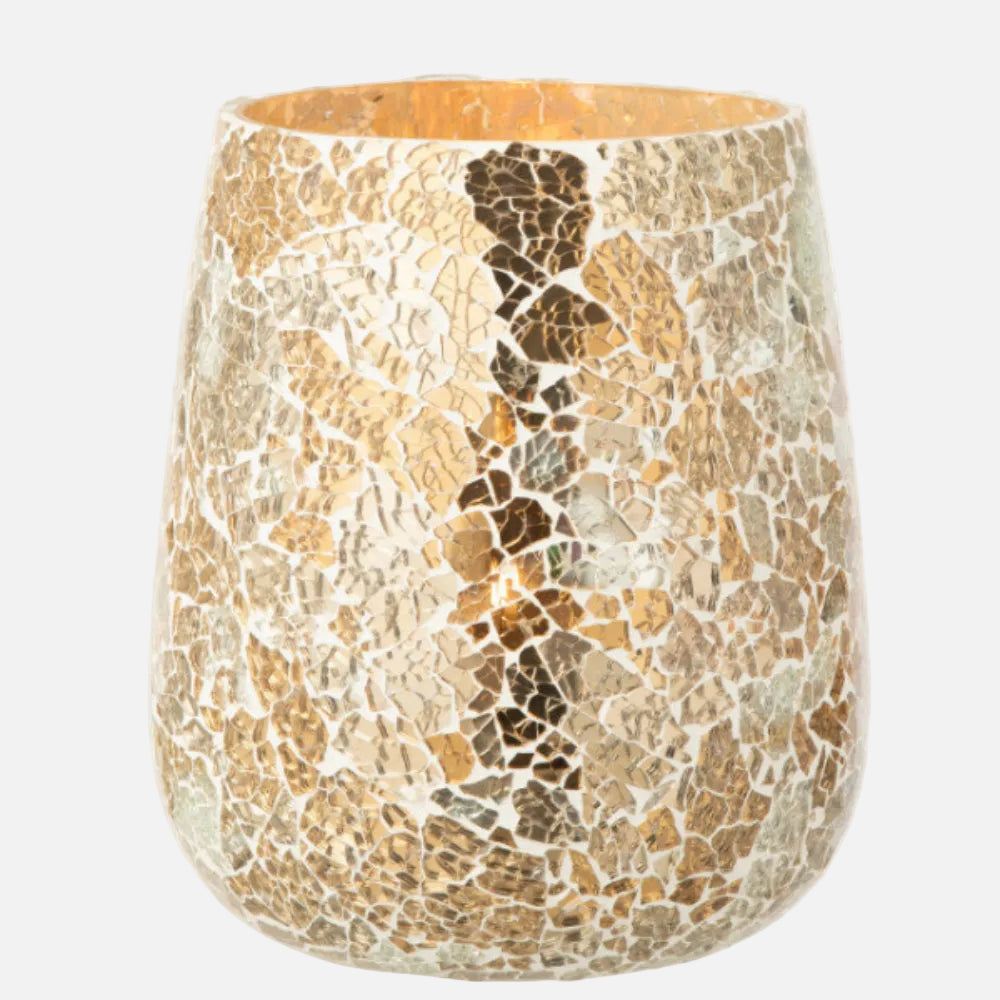 Tall Crackled Glass Candle Holder – Gold Decorative Lantern