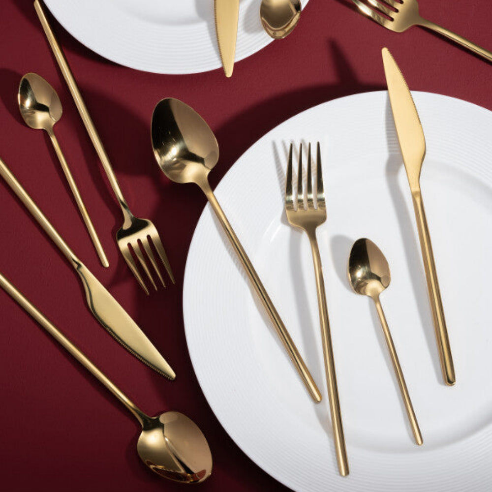 24-Piece Stainless Steel Cutlery Set – Shiny Gold Flatware