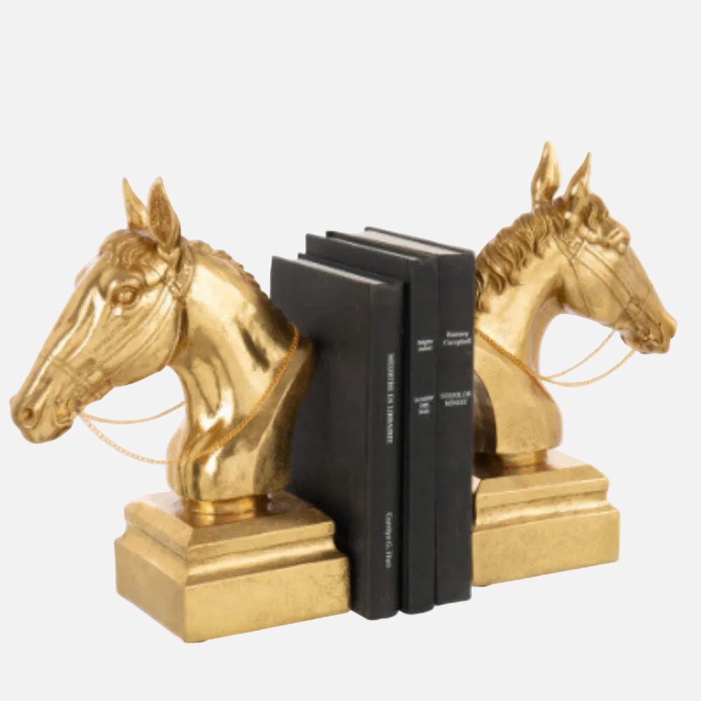 Gold Horse Head Bookends Set of 2 – Decorative Shelf Support