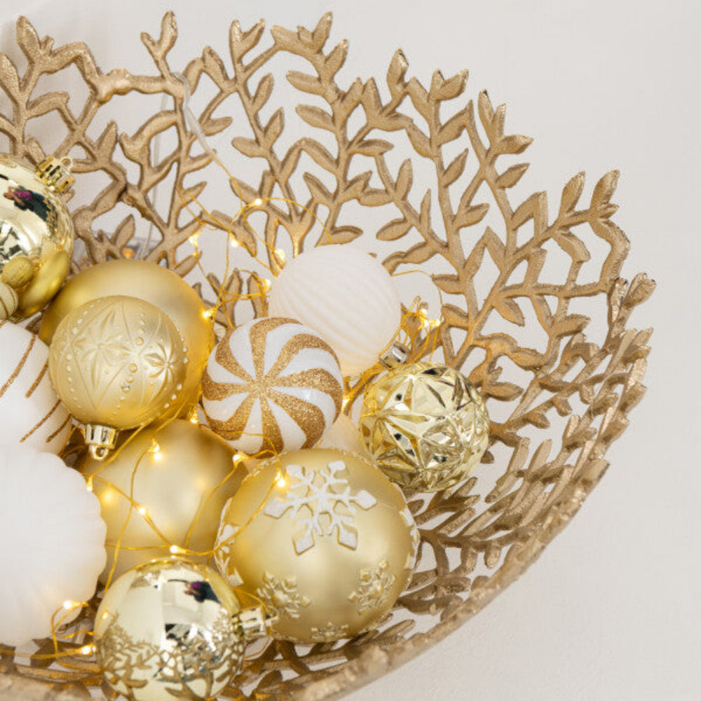 Large Gold Leaf Decorative Bowl – Aluminum Centerpiece Dish