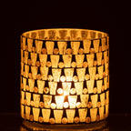 Cylinder Mosaic Glass Candle Holder – Off-White & Gold
