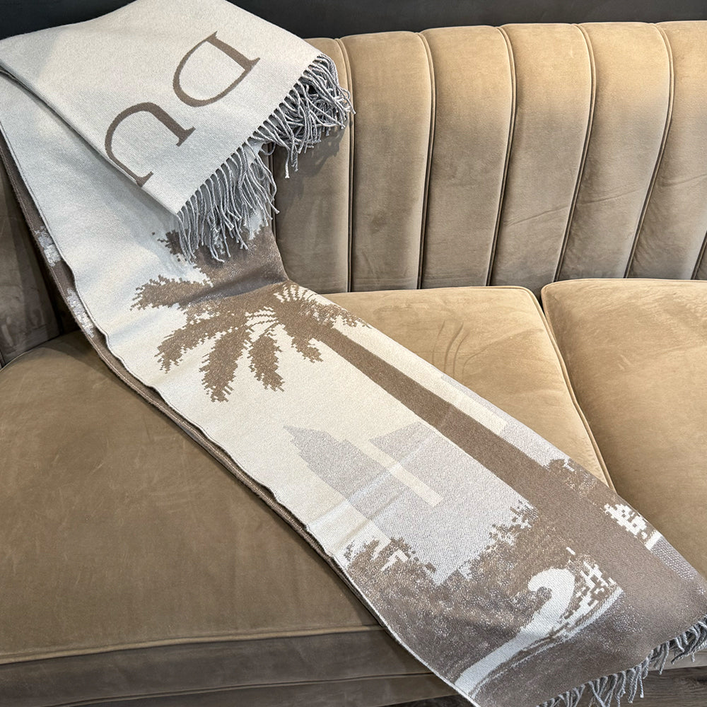 Vinas Dubai Cityscape Cashmere Wool Throw, styled in a room setting 2