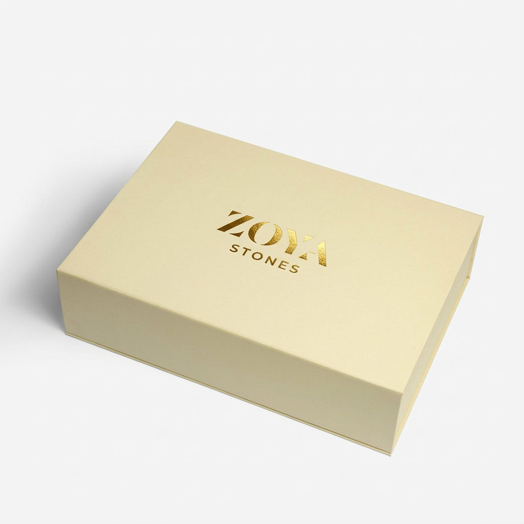 Zoya Stones Ghaf incense set, Red Jasper edition, front view closed box